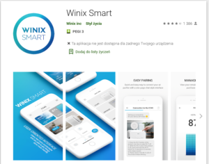 Screenshot aplikacji mobilnej Winix-Smart z Google Play