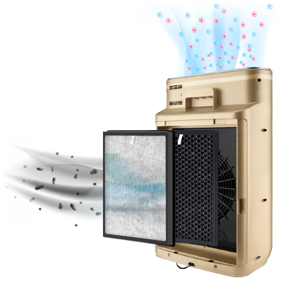 Oczyszczacz powietrza Klarta Stor 2 w kolorze złotym jonizacja i filtracja powietrza