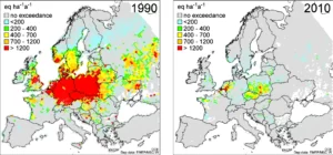 Mapa Europy występowanie kwaśnych deszczy