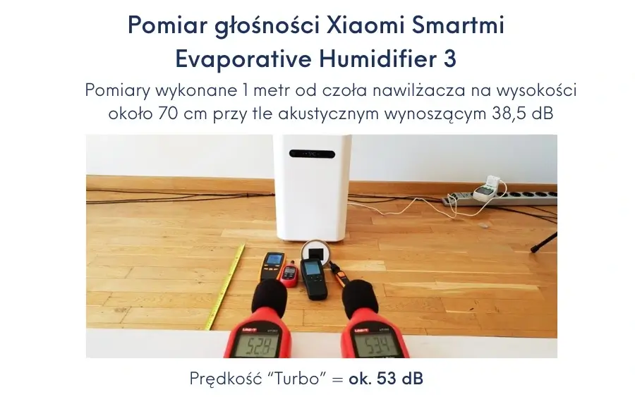 Test głośności nawilżacza ewaporacyjnego Xiaomi Smartmi Evaporative 3. Materiały własne Ranking-Oczyszczaczy.pl