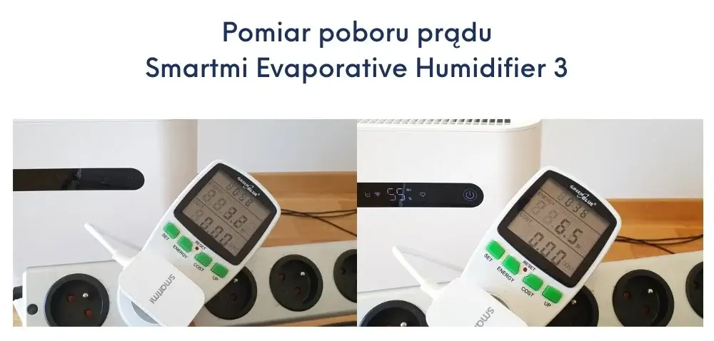 Test poboru prądu nawilżacza ewaporacyjego Xiaomi Smartmi Evaporative 3. Materiały własne Ranking-Oczyszczaczy.pl